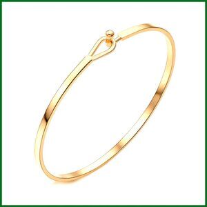 18K Gold Plated Dainty Thin Cuff Bangle Hook Bracelet Minimalist Jewelry